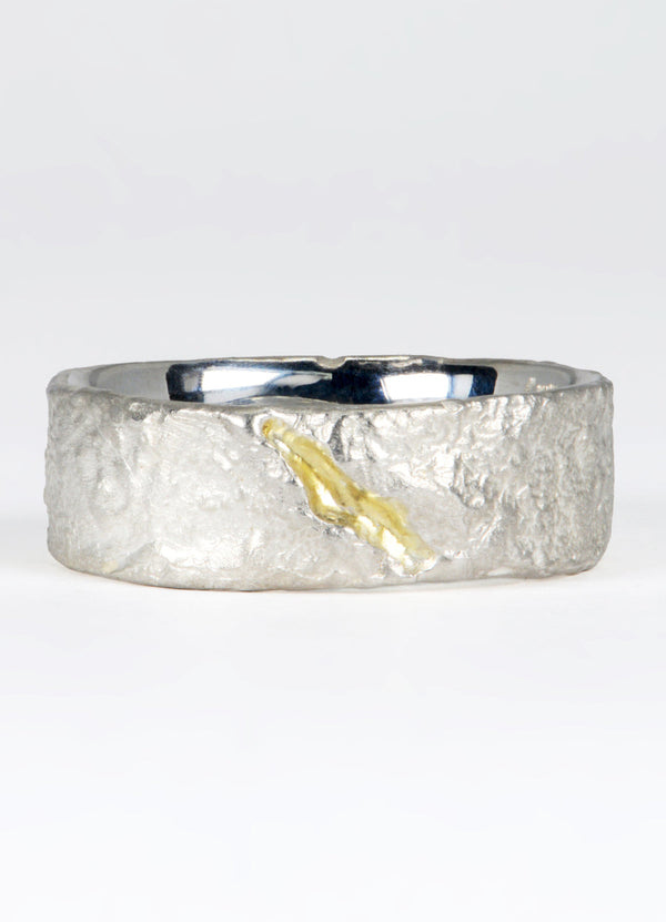 Wide Silver Flux Rings with 9ct Yellow Gold Fissure James Newman Jewellery