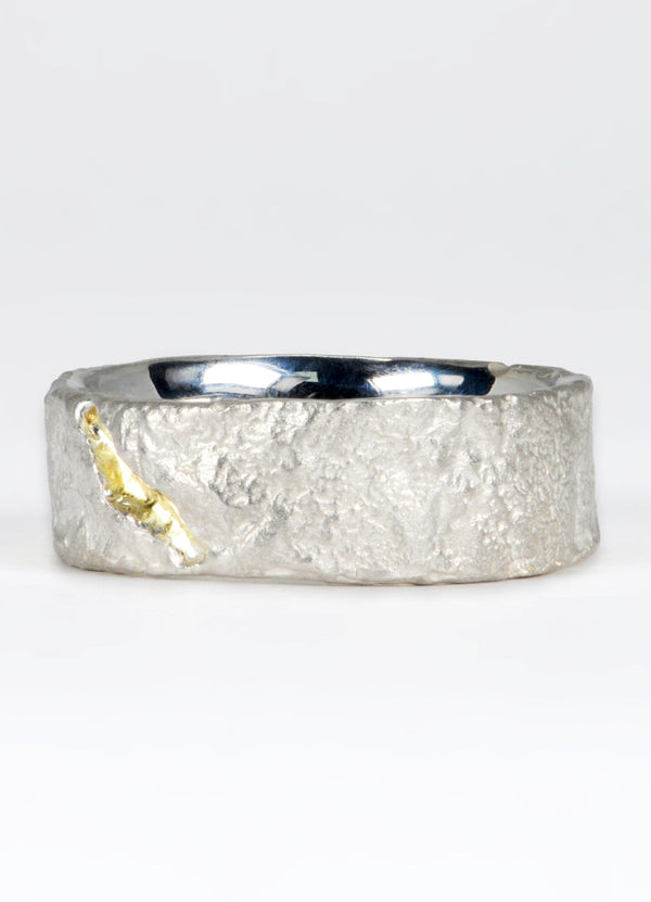 Wide Silver Flux Rings with 9ct Yellow Gold Fissure James Newman Jewellery