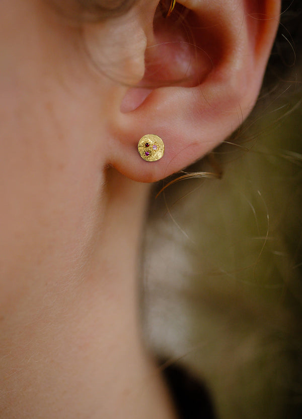 Dainty Round Pink Sapphire Flux Studs James Newman Jewellery