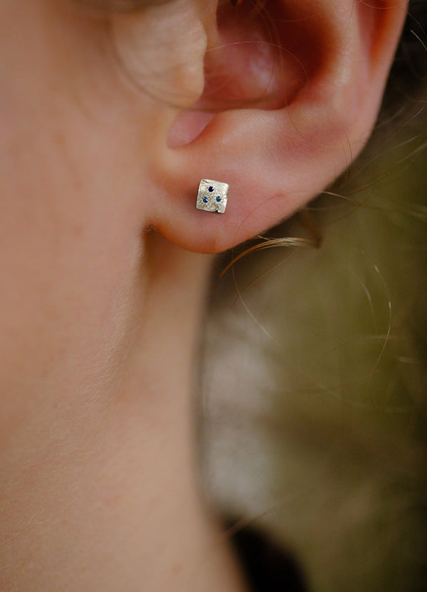Dainty Square Sapphire Flux Studs James Newman Jewellery