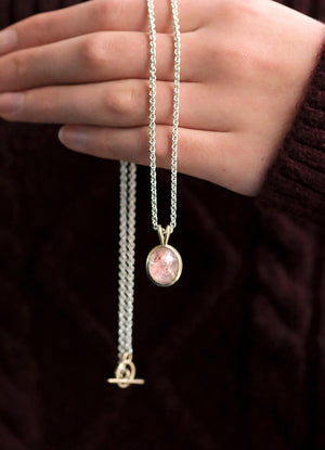 5.5ct Cabochon Oval Morganite T-Bar Necklace James Newman Jewellery