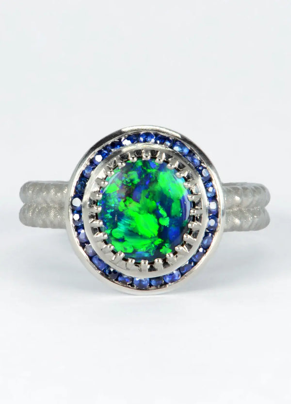 1.05ct Black Opal & Sapphire Ring - James Newman Jewellery