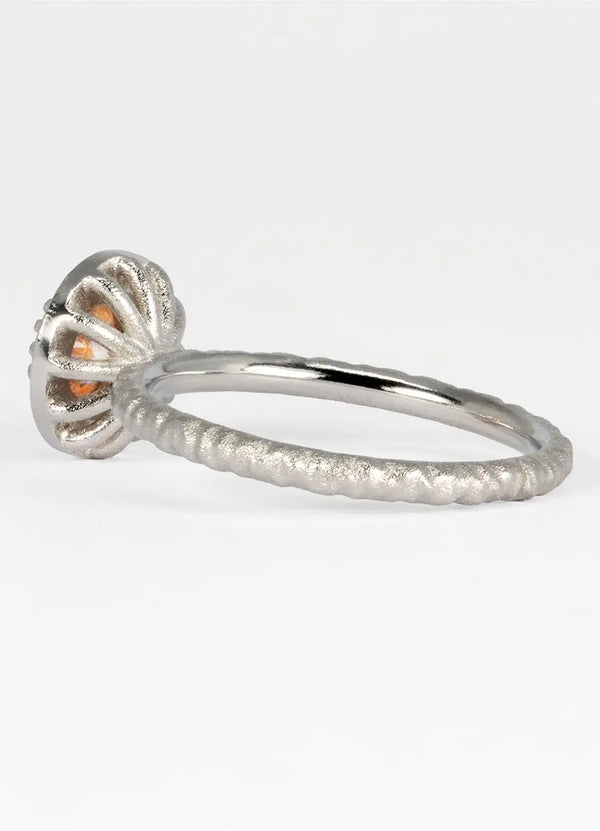 72pt Peach Champagne and White Diamond Halo Ring - James Newman Jewellery