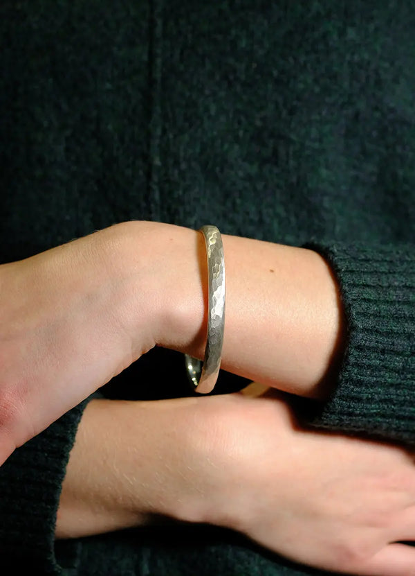 Oval Hammered Silver Bangle James Newman Jewellery