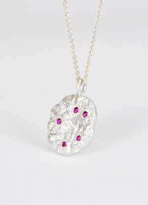 Pink Sapphire Encrusted Round Silver Flux Pendant James Newman Jewellery