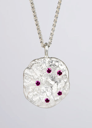 Pink Sapphire Encrusted Round Silver Flux Pendant James Newman Jewellery