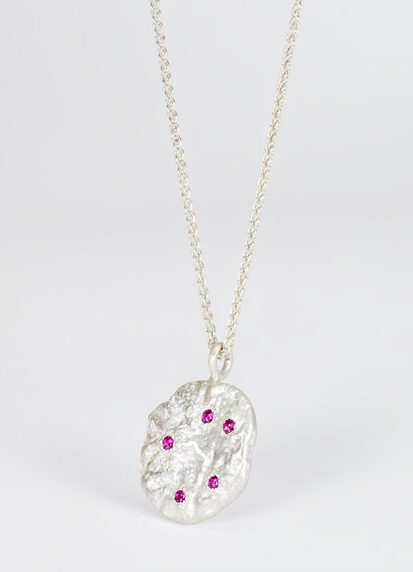 Pink Sapphire Encrusted Round Silver Flux Pendant James Newman Jewellery