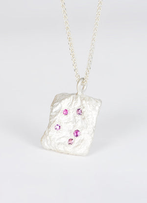 Pink Sapphire Encrusted Square Silver Flux Pendant James Newman Jewellery