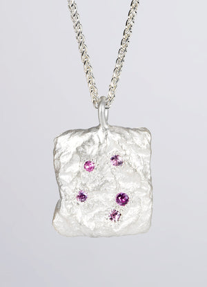 Pink Sapphire Encrusted Square Silver Flux Pendant James Newman Jewellery