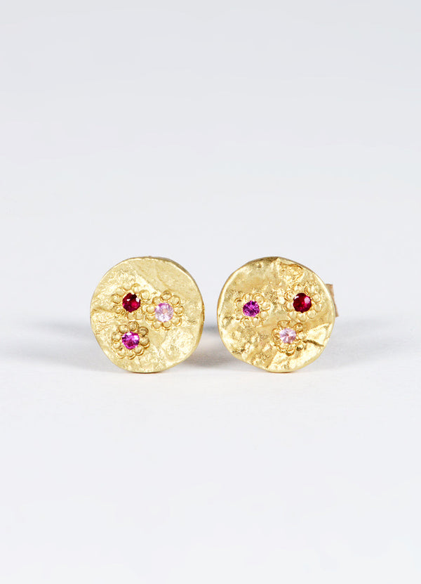 Dainty Round Pink Sapphire Flux Studs James Newman Jewellery
