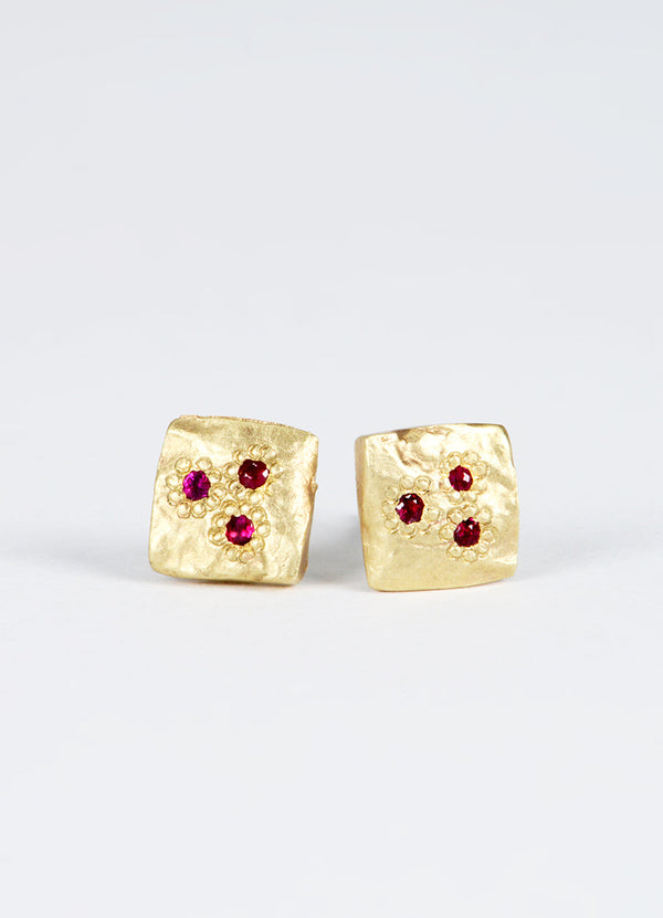 Dainty Square Ruby Flux Studs James Newman Jewellery