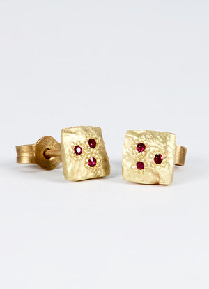 Dainty Square Ruby Flux Studs James Newman Jewellery