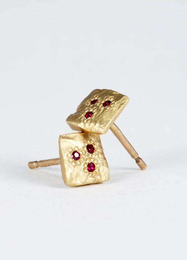 Dainty Square Ruby Flux Studs James Newman Jewellery
