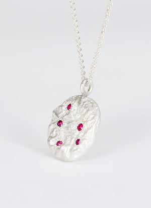 Ruby Encrusted Round Silver Flux Pendant James Newman Jewellery