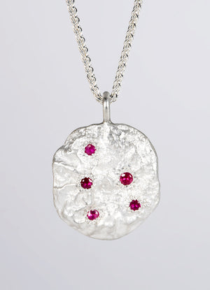 Ruby Encrusted Round Silver Flux Pendant James Newman Jewellery