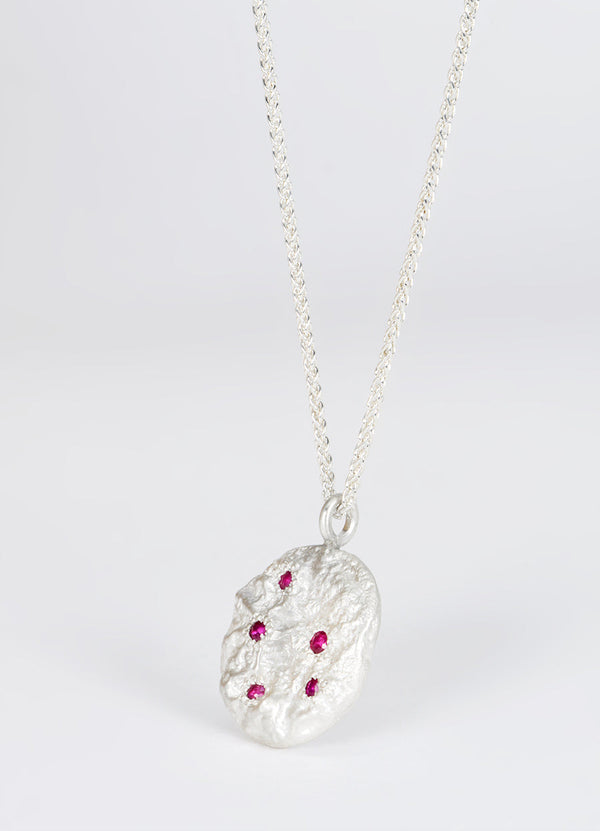 Ruby Encrusted Round Silver Flux Pendant James Newman Jewellery