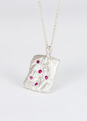 Ruby Encrusted Square Silver Flux Pendant James Newman Jewellery