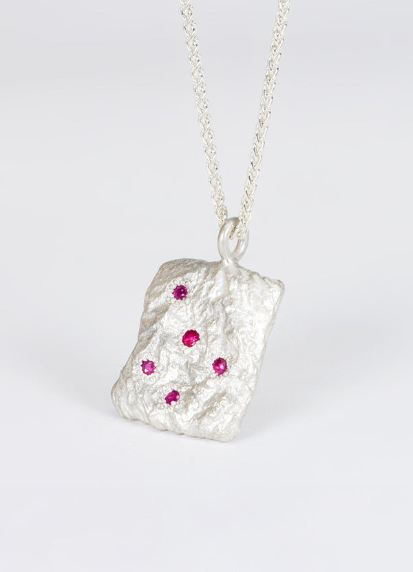 Ruby Encrusted Square Silver Flux Pendant James Newman Jewellery