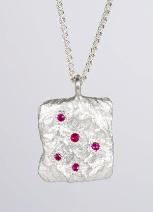 Ruby Encrusted Square Silver Flux Pendant James Newman Jewellery