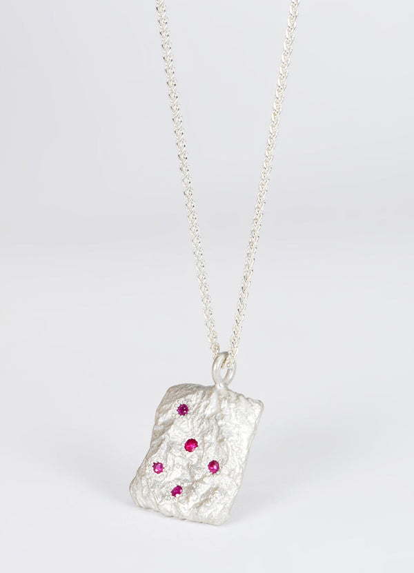 Ruby Encrusted Square Silver Flux Pendant James Newman Jewellery