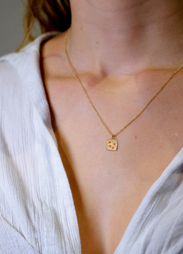 Orange and Red Sapphire Medium Square Flux Pendant James Newman Jewellery