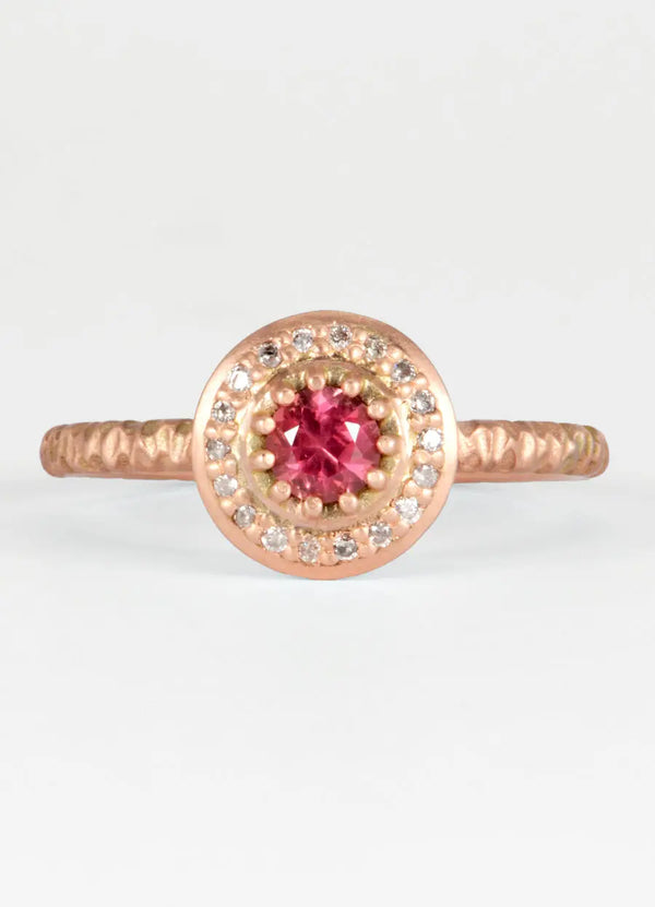 20pt Padparadscha Sapphire & Diamond Button Ring - James Newman Jewellery