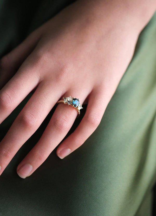 1.24ct Teal Sapphire & Diamond Cluster Ring James Newman Jewellery