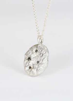 Salt & Pepper Diamond Encrusted Round Silver Flux Pendant James Newman Jewellery