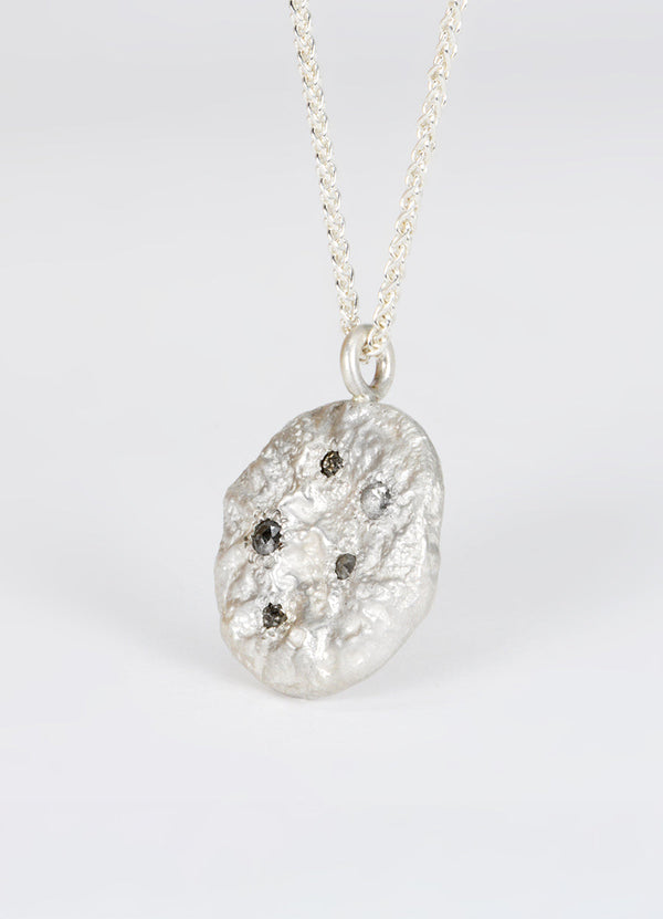 Salt & Pepper Diamond Encrusted Round Silver Flux Pendant James Newman Jewellery