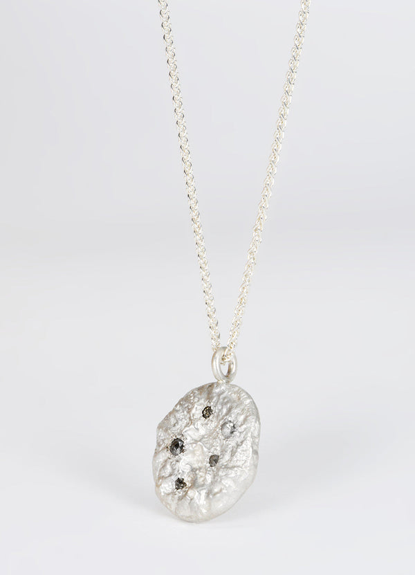 Salt & Pepper Diamond Encrusted Round Silver Flux Pendant James Newman Jewellery