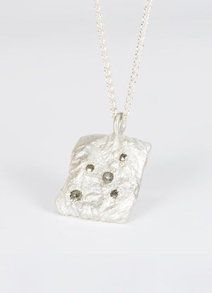 Salt & Pepper Diamond Encrusted Square Silver Flux Pendant James Newman Jewellery