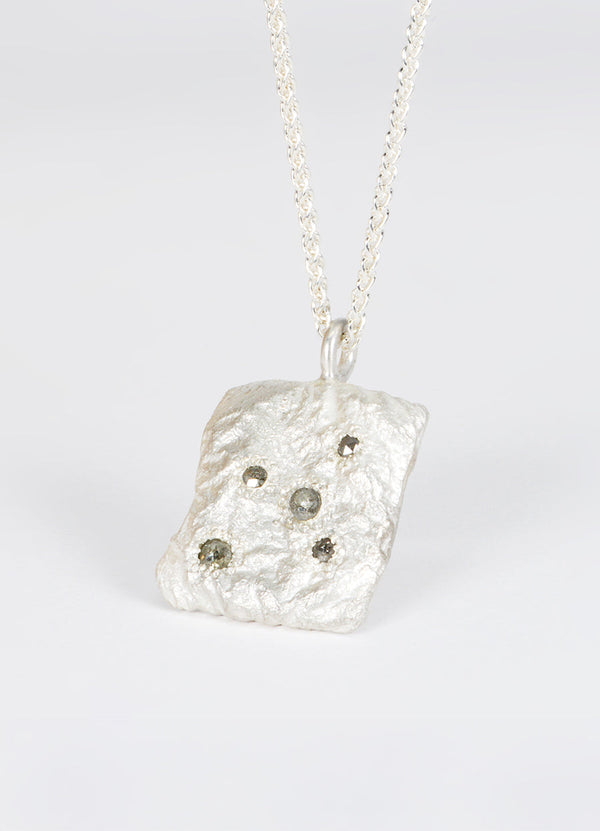 Salt & Pepper Diamond Encrusted Square Silver Flux Pendant James Newman Jewellery