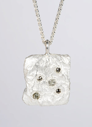 Salt & Pepper Diamond Encrusted Square Silver Flux Pendant James Newman Jewellery