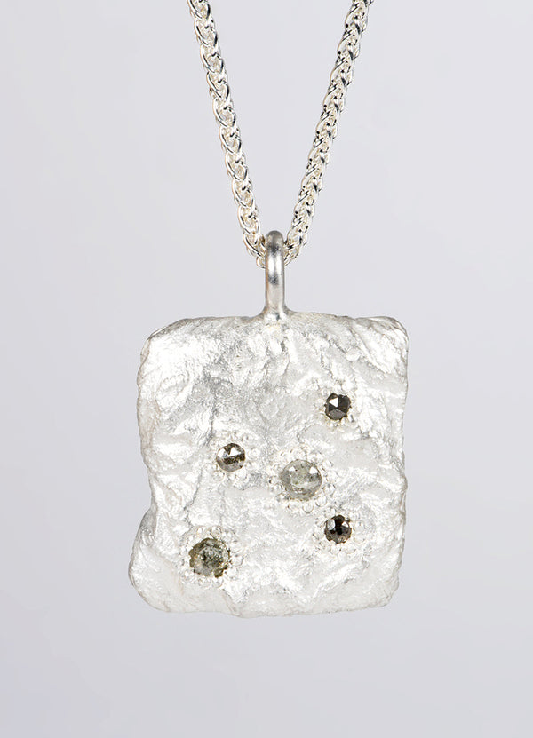 Salt & Pepper Diamond Encrusted Square Silver Flux Pendant James Newman Jewellery