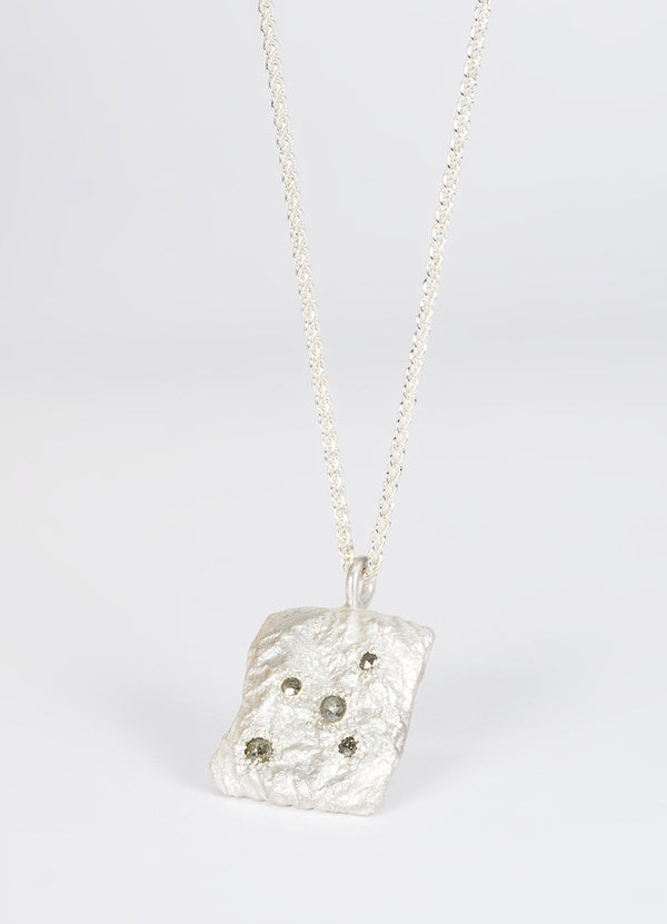 Salt & Pepper Diamond Encrusted Square Silver Flux Pendant James Newman Jewellery