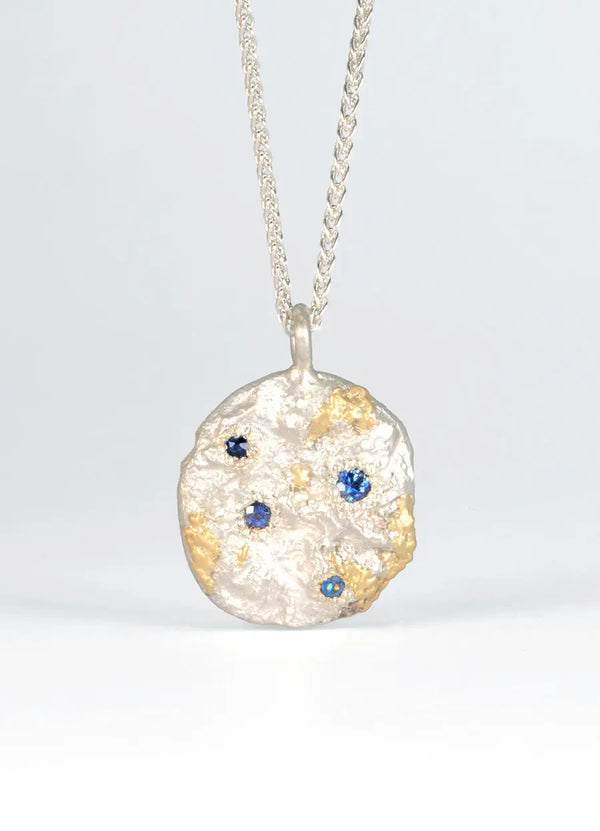 Sapphire Encrusted Flux Pendant with Yellow Gold Detail James Newman Jewellery