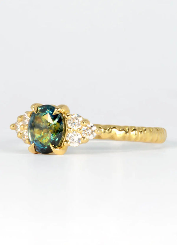 2.07ct Teal Madagascan Sapphire and White Diamond Ring - James Newman Jewellery