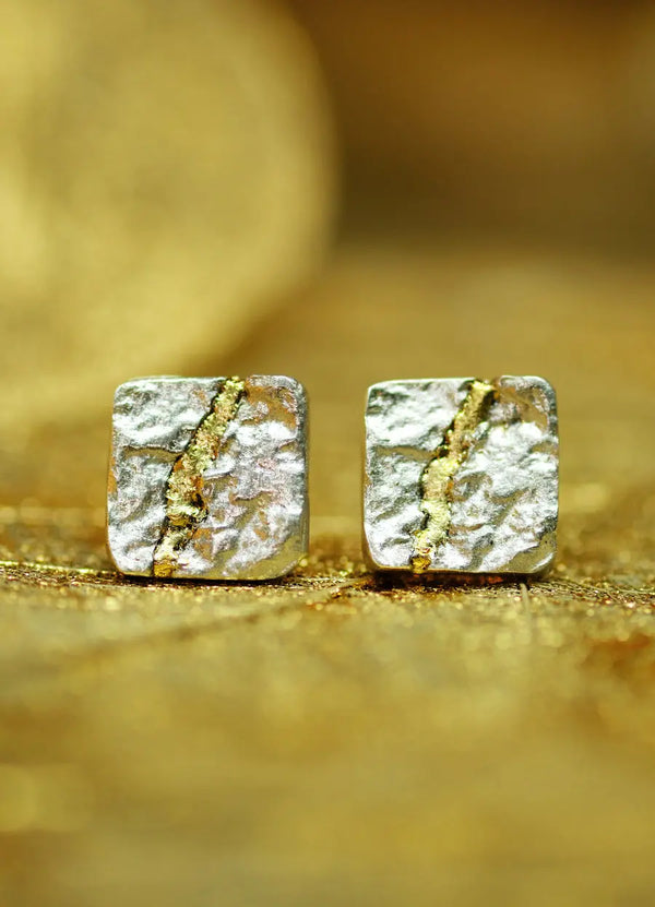 Square Flux Studs with 18ct Yellow Gold Canyon James Newman Jewellery