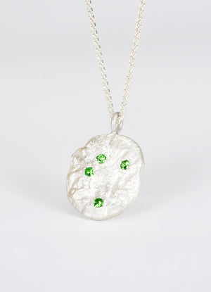 Tsavorite Garnet Encrusted Round Silver Flux Pendant James Newman Jewellery