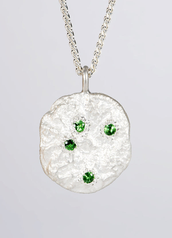 Tsavorite Garnet Encrusted Round Silver Flux Pendant James Newman Jewellery