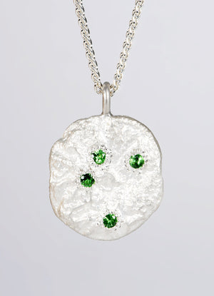 Tsavorite Garnet Encrusted Round Silver Flux Pendant James Newman Jewellery