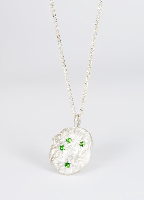 Tsavorite Garnet Encrusted Round Silver Flux Pendant James Newman Jewellery