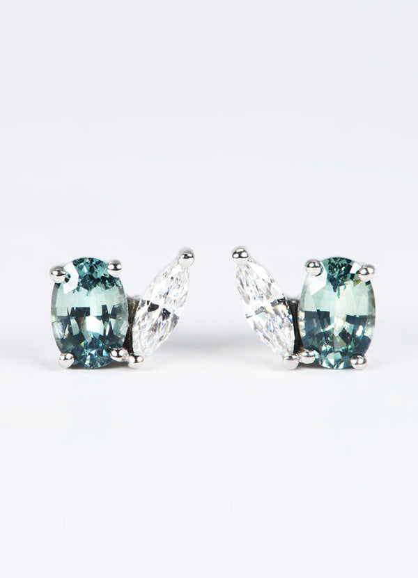 Teal Sapphire and White Diamond Studs James Newman Jewellery