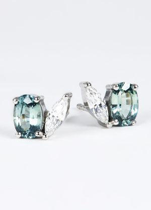 Teal Sapphire and White Diamond Studs James Newman Jewellery