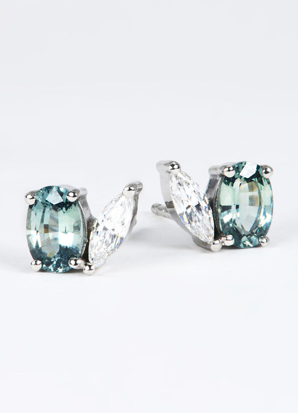 Teal Sapphire and White Diamond Studs James Newman Jewellery