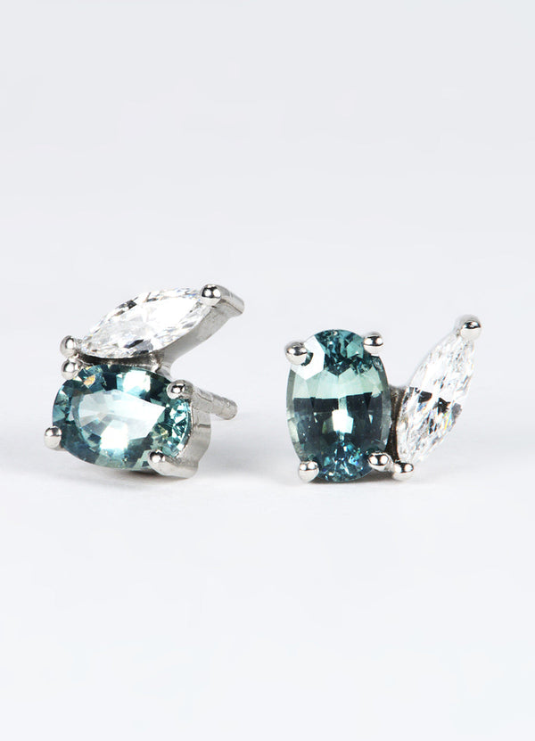 Teal Sapphire and White Diamond Studs James Newman Jewellery