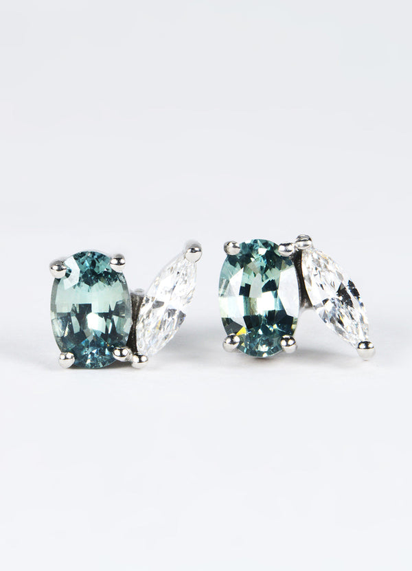 Teal Sapphire and White Diamond Studs James Newman Jewellery