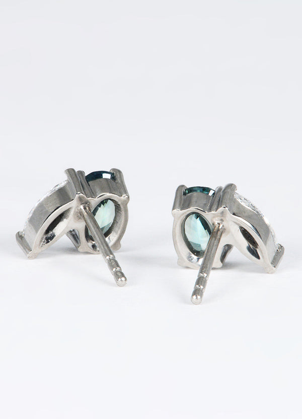 Teal Sapphire and White Diamond Studs James Newman Jewellery