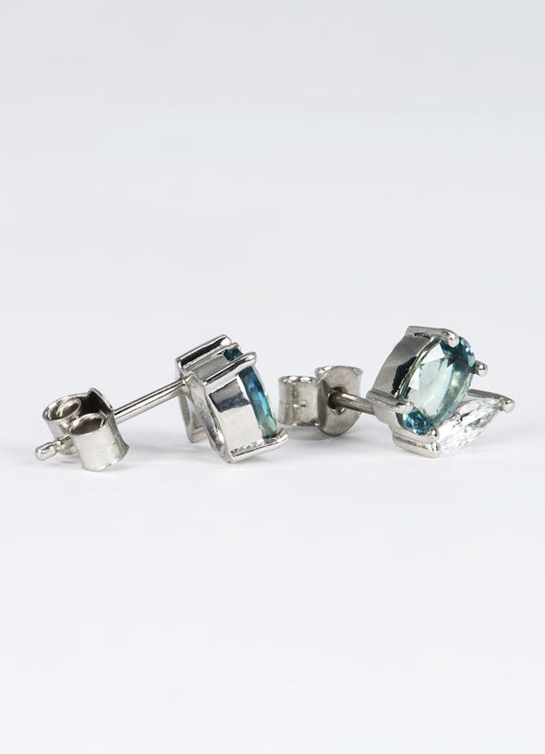 Teal Sapphire and White Diamond Studs James Newman Jewellery