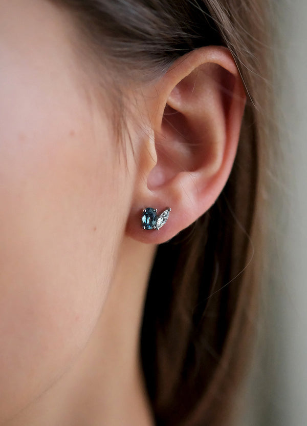 Teal Sapphire and White Diamond Studs James Newman Jewellery